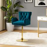 Etta Avenue™ Rhett Swivel Adjustable Height Bar Stool Wood/Velvet/Metal in Blue | 22.5 W x 22.5 D in | Wayfair 9E7D9B54E33B40ADB4D265B7270E29CA