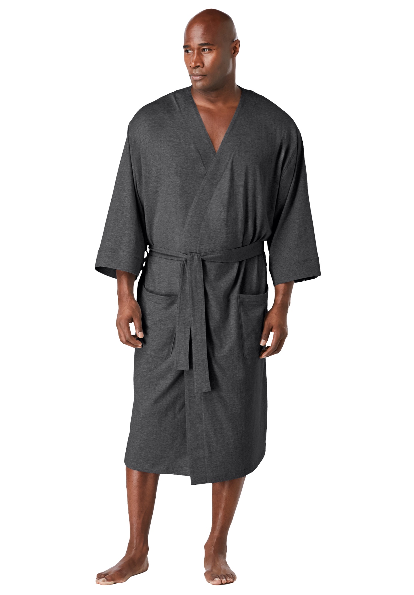 Men's Big & Tall Cotton Jersey Robe by KingSize in Heather Slate (Size 9XL/0XL)