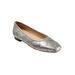 Wide Width Women's Hanny Flat by Trotters in Pewter Metallic (Size 10 1/2 W)