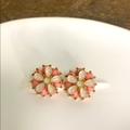 Anthropologie Jewelry | Anthropologie Pink Cherry Blossom Flower Resin Rose Gold Post Earrings | Color: Cream/Pink | Size: Os