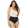 Plus Size Women's One Shoulder One Piece Swimsuit by Swimsuits For All in Black Cream (Size 12)