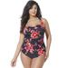 Plus Size Women's Chlorine Resistant H-Back Sarong Front One Piece Swimsuit by Swimsuits For All in New Poppies (Size 18)