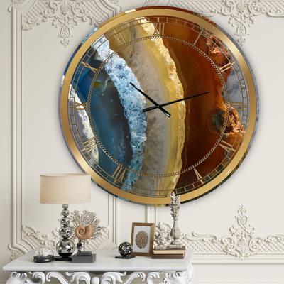 Mineral Slice Xv Oversized Fashion Wall Clock by Designart in Blue