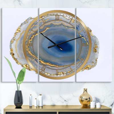 Golden Water Agate Large Fashion Multipanel Wall Clock by Designart in Gold