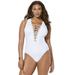 Plus Size Women's Lace Up One Piece Swimsuit by Swimsuits For All in White (Size 8)