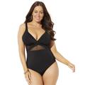 Plus Size Women's Cut Out Mesh Underwire One Piece Swimsuit by Swimsuits For All in Black (Size 10)