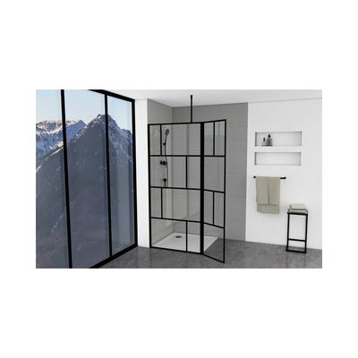 Duschwand, schwarz 90+40 x 195 cm - inkl. Deckenhalterung - Begehbare Dusche - Walk-In 
