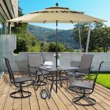 Lark Manor™ Alyah Square 4 - Person 37" Long Outdoor Dining Set w/ Umbrella Metal in Black | 37 W x 37 D in | Wayfair