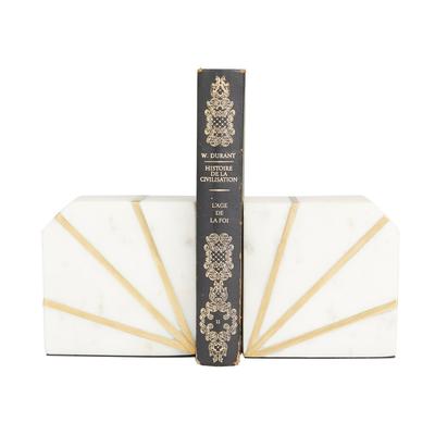 Juniper + Ivory CosmoLiving by Cosmopolitan Set of 2 5 In. x 4 In. Natural Bookends White Marble - 89576