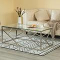 Everly Quinn Decorative Rectangular Glass Top Metal Modern Coffee Table, Silver Glass in Gray | 15.75 H x 47.25 W x 23.75 D in | Wayfair