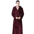 XIANGYUNLAI Men Plush Fleece Robe with Hood, Long Soft Warm Bathrobe with Pockets, Microfibre Ankle Length Nightwear Morning Robe,Wine red,L