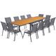 Idmarket - Salon de jardin poly extensible table 135-270 cm et 12 chaises bois et gris foncé