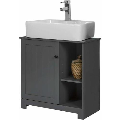 Sobuy – BZR38-DG Waschbeckenunterschrank mit 2 Ablagen und 1 Tür Badschrank Waschtisch Unterschrank