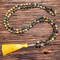 Collier et nœud perlés en œil de tigre de rêve naturel 8mm 108 japon méditation Yoga