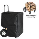 Black Firewood Rack Outdoor Indoor, Heavy Duty Firewood Carrier Wood Fireplace Tool Rack, Rolling Storage Cart with Cover