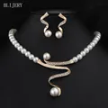 BLIJERY-Parure de Bijoux Africains en Perles Simulées pour Femme Collier et Boucles d'Oreilles de