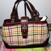Coach Bags | Coach Wool Tote Handbag Brown Leather Shoulder Ba | Color: Green/Red | Size: Large
