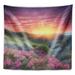 East Urban Home Polyester Morning w/ Flowers in Mountains Tapestry w/ Hanging Accessories Included Polyester in Green/Pink | 50 H x 60 W in | Wayfair