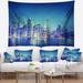 East Urban Home Cityscape New York City at Night Panorama Tapestry w/ Hanging Accessories Included in Blue | 50 H x 60 W in | Wayfair