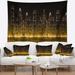 East Urban Home Polyester Cityscape Modern City w/ Illuminated Skyscrapers Tapestry w/ Hanging Accessories Included Metal in Black/Brown | Wayfair