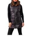 Women's Gilets Waistcoat Long Hooded Padded Puffer Quilted Bodywarmer Zip Up Sleeveless Jacket Vest (One Size UK (8-14), Black)