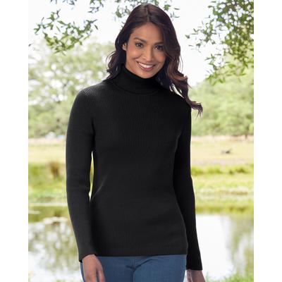 Appleseeds Women's Ribbed Cotton Turtleneck Sweater - Black - 1X - Womens