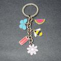 Coach Accessories | Coach Enamel Keychain Purse Fob Flowers Bee | Color: Silver/Yellow | Size: Os