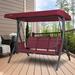 Winston Porter Otteridge 3 Person Outdoor Patio Swing w/ Powder Coated Steel Frame & Breathable Seating(Taupe) Metal in Red | Wayfair