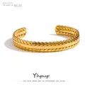 Yhpup – Bracelet à feuilles en acier inoxydable 316L minimaliste doré métallique manchette 18 K