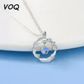 VOQ – collier en pierre de lune pour femmes couleur argent rond coloré plume à la mode chaîne