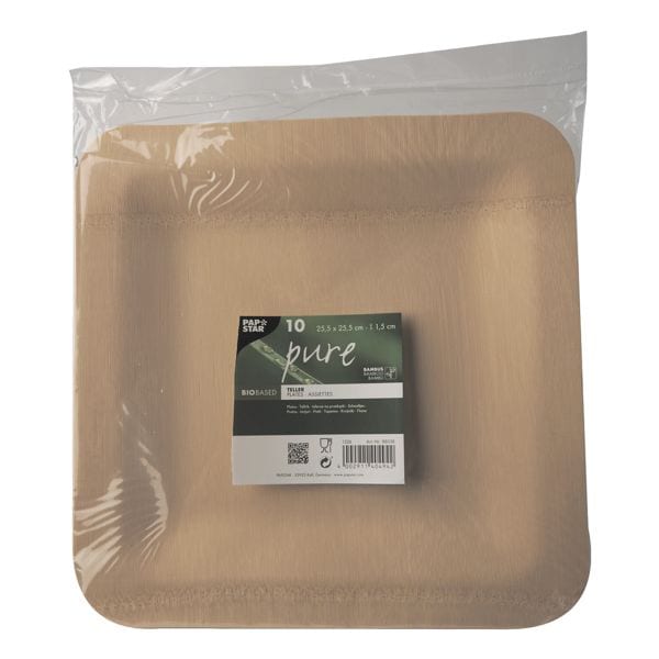 Papstar 10 Teller Bambus eckig natur - 25,5 x 25,5 cm mehrfarbig Image