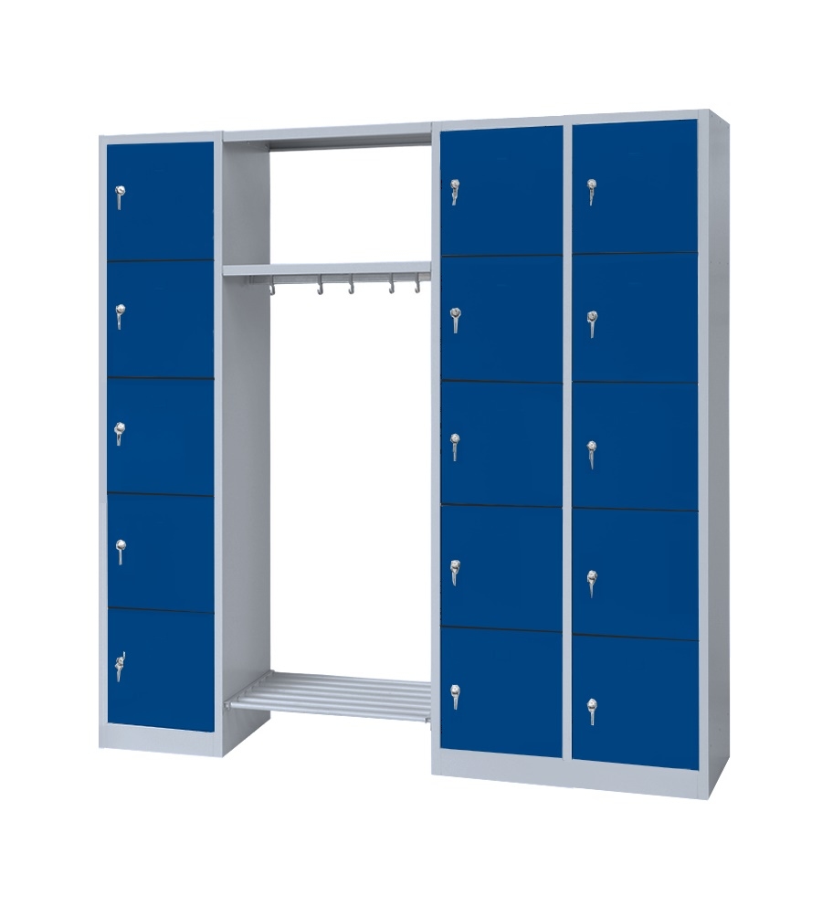 Lüllmann® Garderobe, 1 Abteil links, 2 Abteile rechts, je 5 Fächer, 1800 x 1915 x 500 mm, lichtgrau/enzianblau Image