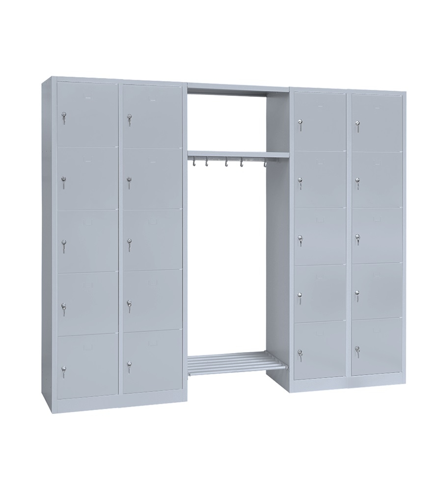 Lüllmann® Garderobe, 2 Abteile links, 2 Abteile rechts, je 5 Fächer, 1800 x 2400 x 500 mm, lichtgrau Image