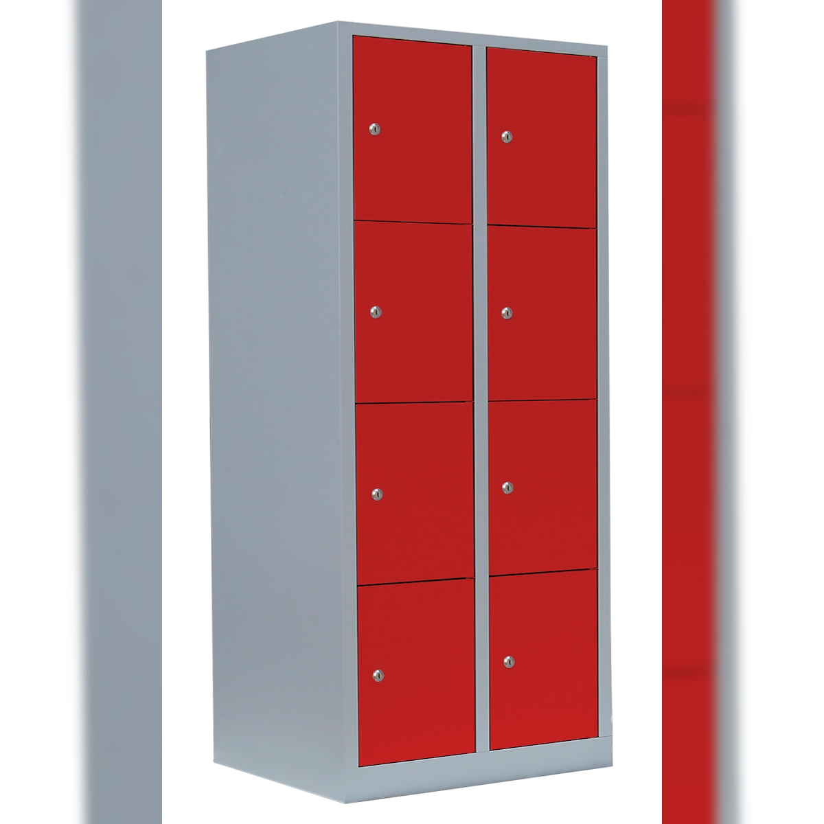 Lüllmann® Schließfachschrank, 2 Abteile, 8 Fächer, 1800 x 800 x 500 mm, lichtgrau/feuerrot Image