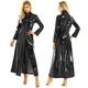 CHICTRY Women Adult PVC Leather Shiny Metallic Turtleneck Zipper Trench Coat Long Jacket Cloak Dress Black XXL