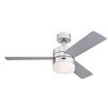 Westinghouse Lighting 73060 Alta Vista, Modern LED Ceiling Fan with Light and Remote Control, 105 cm, Satin Chrome Finish, Opal Frosted Glass