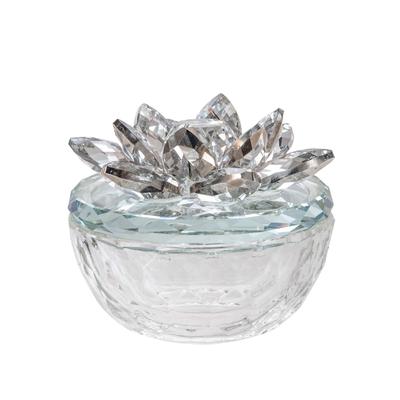 Lotus Design Trinket Box - 4" - Clear and Silver