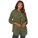 Plus Size Women's Faux Suede Big Shirt by Roaman's in Dark Olive Green (Size 18 W) Button Down