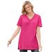Plus Size Women's Perfect Short-Sleeve Shirred V-Neck Tunic by Woman Within in Raspberry (Size 3X)