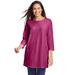 Plus Size Women's Perfect Three-Quarter Sleeve Crewneck Tunic by Woman Within in Raspberry (Size 30/32)