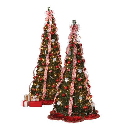 Fully Decorated Pre-Lit 7' Pop-Up Christmas Tree by BrylaneHome in Red White