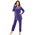 Plus Size Women's Velour Tunic & Pant Set by Roaman's in Midnight Violet (Size 34/36) Matching Long Shirt Lounge