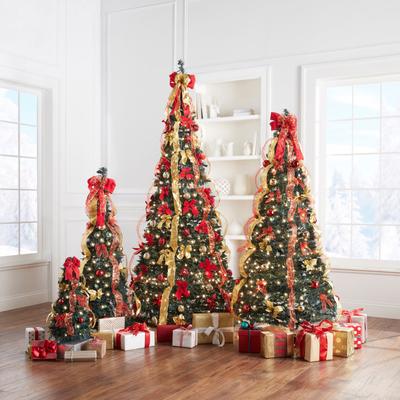Fully Decorated Pre-Lit 2' Pop-Up Tabletop Christmas Tree by BrylaneHome in Red Gold