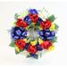The Holiday Aisle® 18" Memorial Cemetery Peony Ranunculus & Dahlia Wreath w/ Wire Easel Silk in Blue | 18 H x 18 W x 4.5 D in | Wayfair