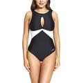 Zoggs Women's Lattice Tie Back Eco Fabric One Piece Swimsuit, Black/White, 36-Inch/UK 12
