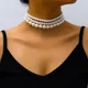 Collier de perles blanches multicouches pour femmes perle court clavicule breloque bijoux de