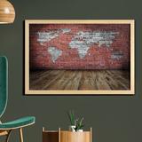 East Urban Home Ambesonne Wanderlust Wall Art w/ Frame, Vintage Grunge Map Room Style Brick Rustic Geographic Interior Travel | Wayfair