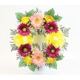 The Holiday Aisle® 18" Memorial Cemetery Gerbera Daisy Wreath w/ Wire Easel Silk in Yellow | 18 H x 18 W x 4.5 D in | Wayfair