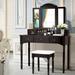 Alcott Hill® Vanity Set w/ Stool & Mirror Wood in Brown | 60.5 H x 41.5 W x 18 D in | Wayfair 77FBA8810DEA493A8188C4BA50F84EFD