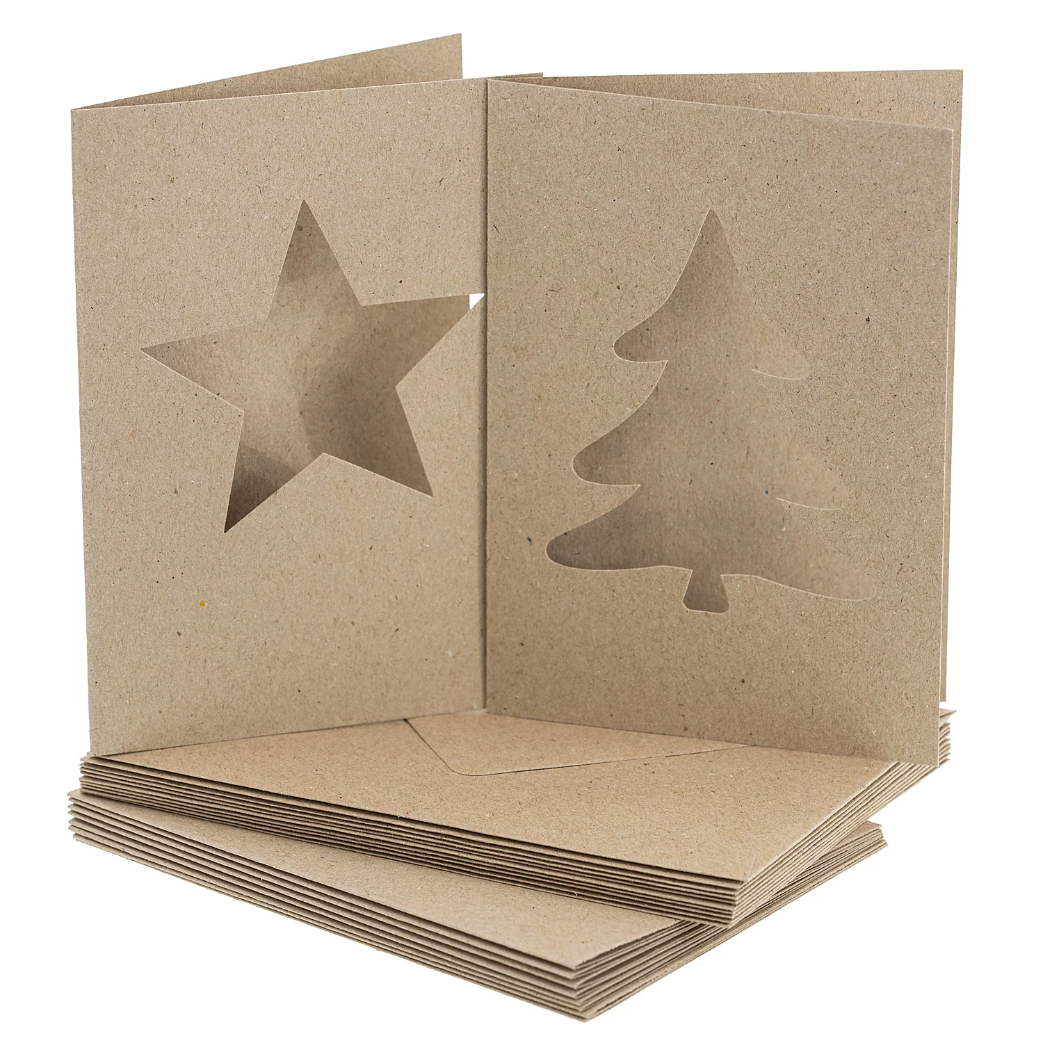 buttinette Cartes avec découpe ""étoile & sapin"", marron, A6/C6, 10 pièces